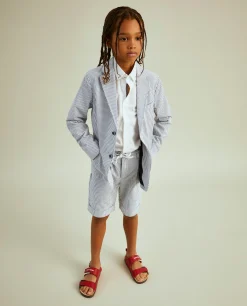Blazer às riscas de popelina|LION OF PORCHES Store