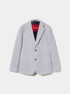 Blazer às riscas de popelina|LION OF PORCHES Store