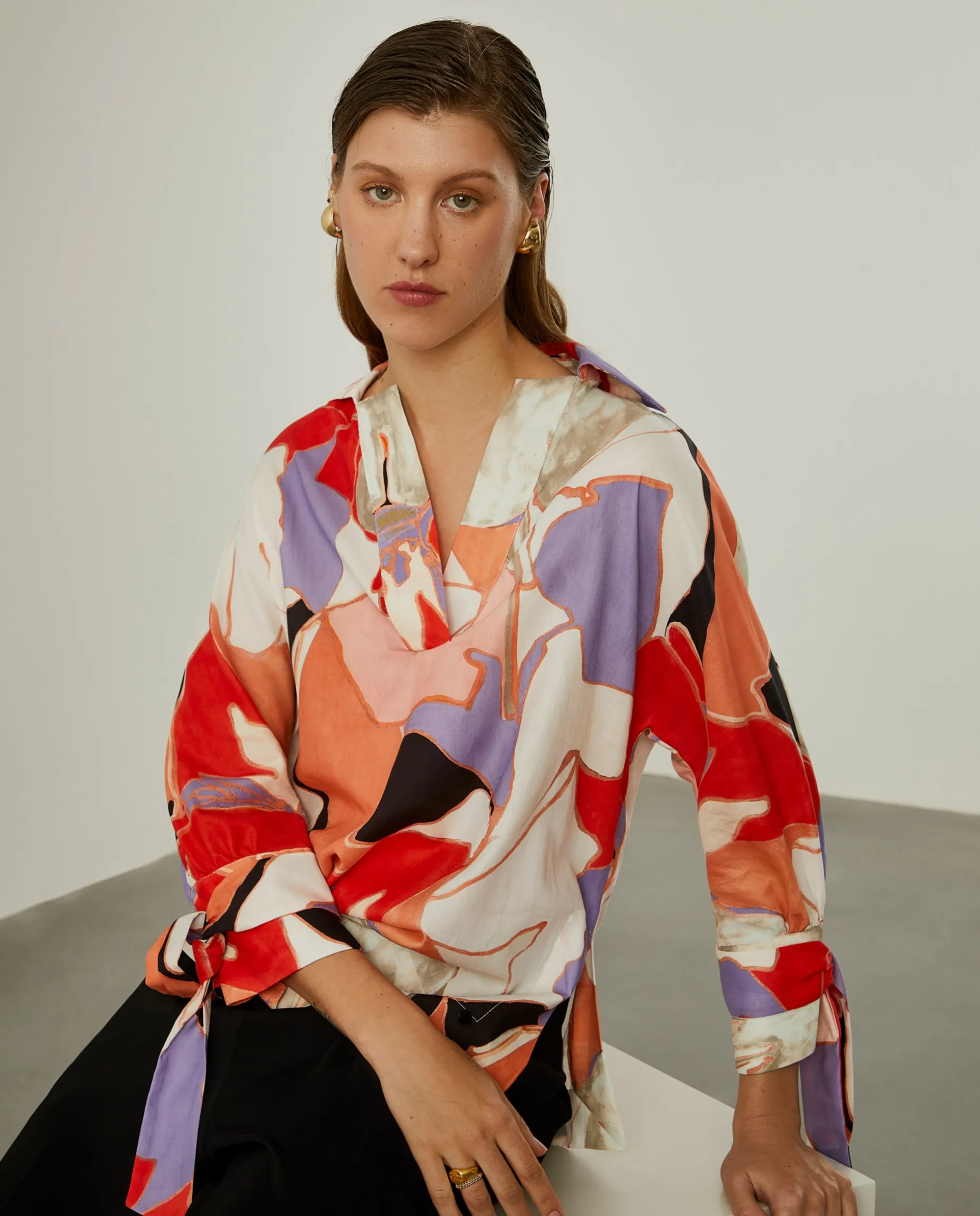 Blusa de algodão com padrão abstrato|LION OF PORCHES Shop