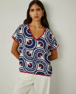 Blusa decote em V com padrão geométrico|LION OF PORCHES Sale