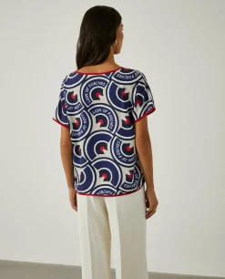 Blusa decote em V com padrão geométrico|LION OF PORCHES Sale