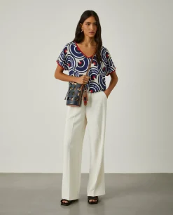 Blusa decote em V com padrão geométrico|LION OF PORCHES Sale