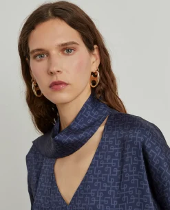 Blusa estampada com laçada|LION OF PORCHES Flash Sale