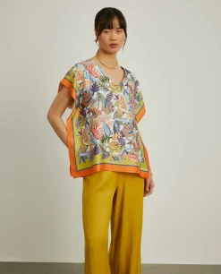 Blusa estilo poncho com padrão tropical|LION OF PORCHES Outlet
