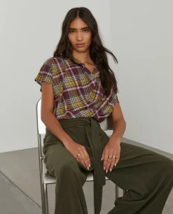 Blusa manga curta tartan|LION OF PORCHES Clearance