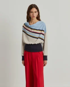 Blusa às riscas com drapeado|LION OF PORCHES Outlet
