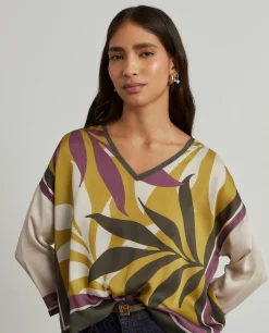Blusa tropical decote em V|LION OF PORCHES Fashion