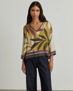 Blusa tropical decote em V|LION OF PORCHES Fashion