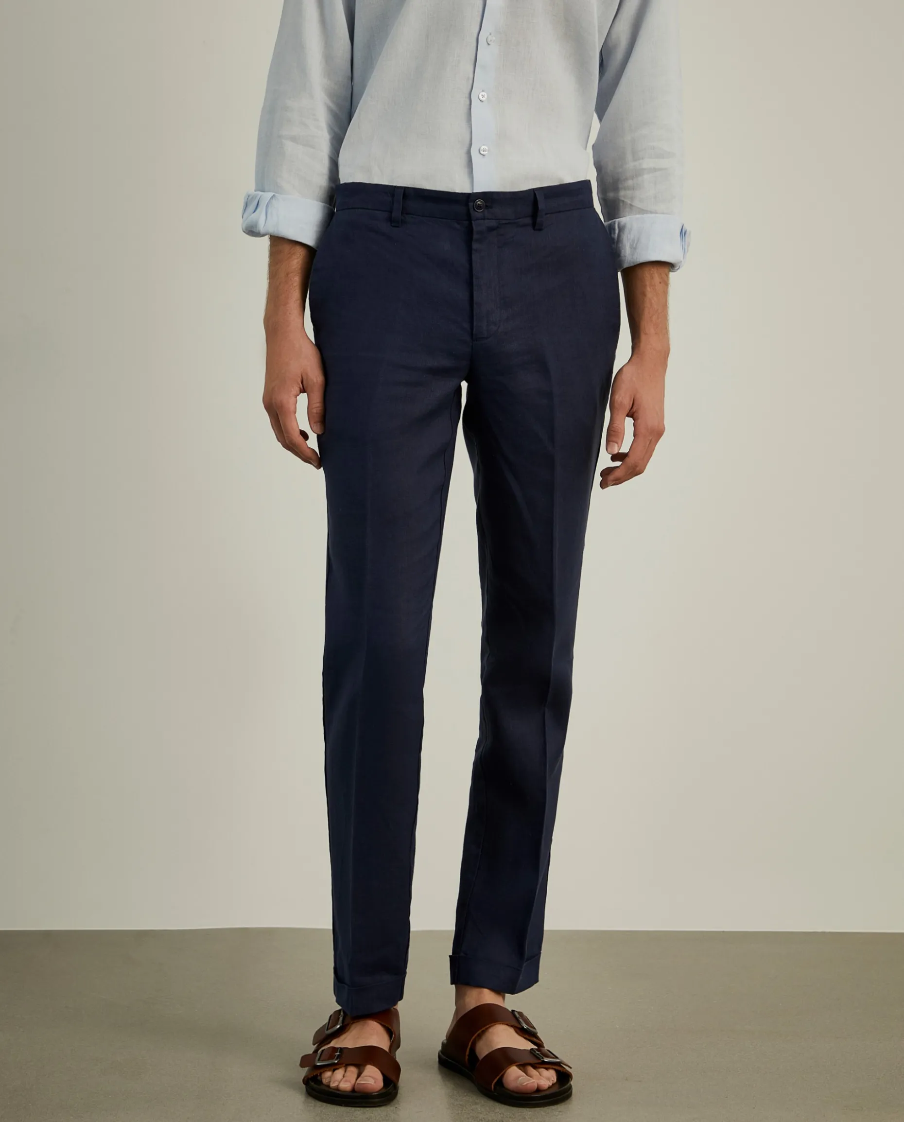 Calças chino regular fit em linho|LION OF PORCHES Flash Sale