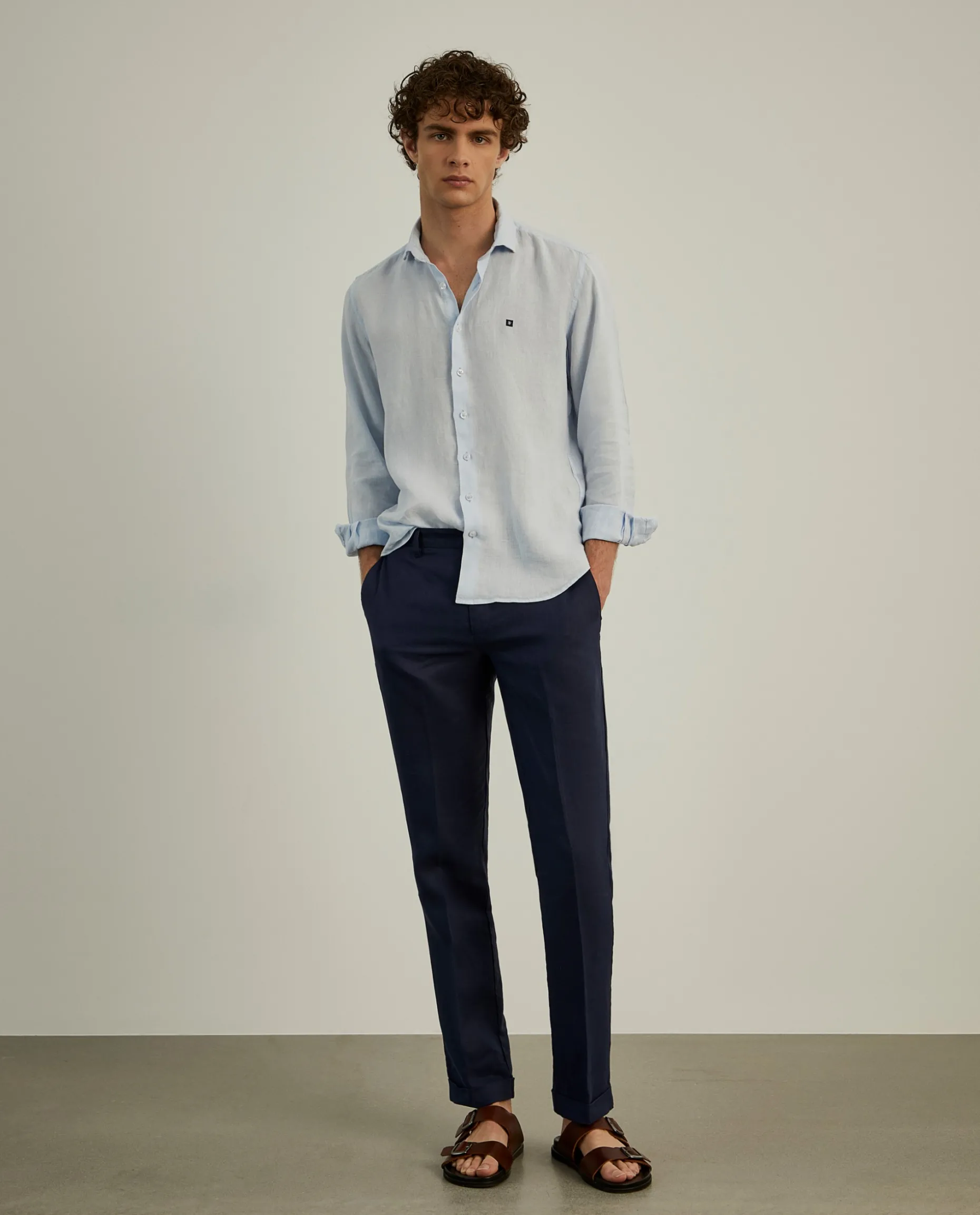 Calças chino regular fit em linho|LION OF PORCHES Flash Sale