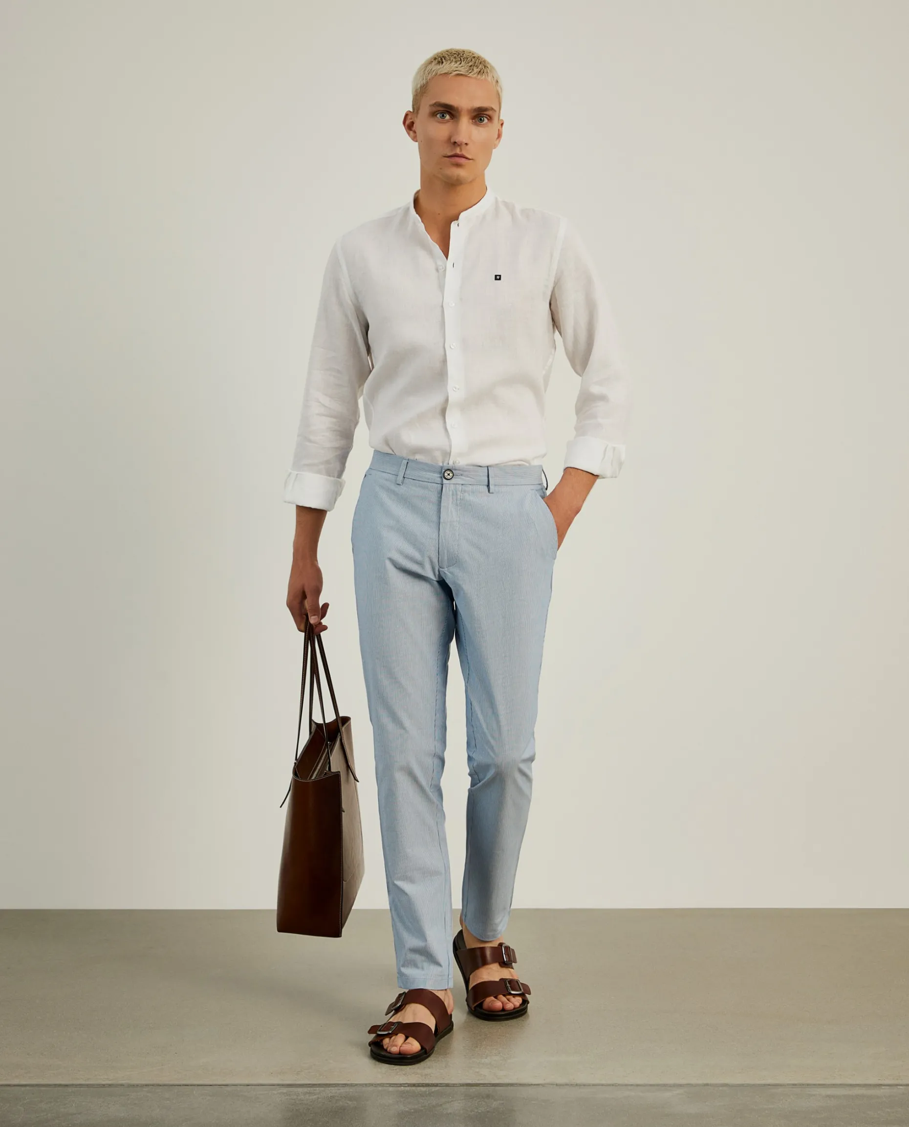 Calças chino slim fit padrão de riscas|LION OF PORCHES Best Sale