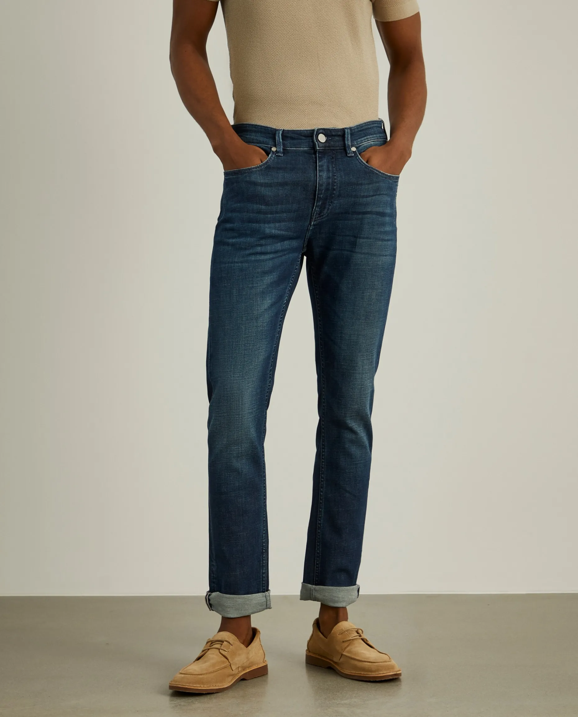 Calças denim lavagem escura slim fit|LION OF PORCHES Best Sale