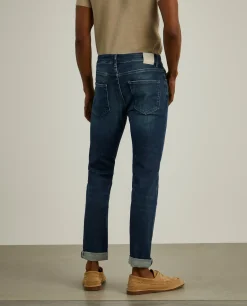 Calças denim lavagem escura slim fit|LION OF PORCHES Best Sale