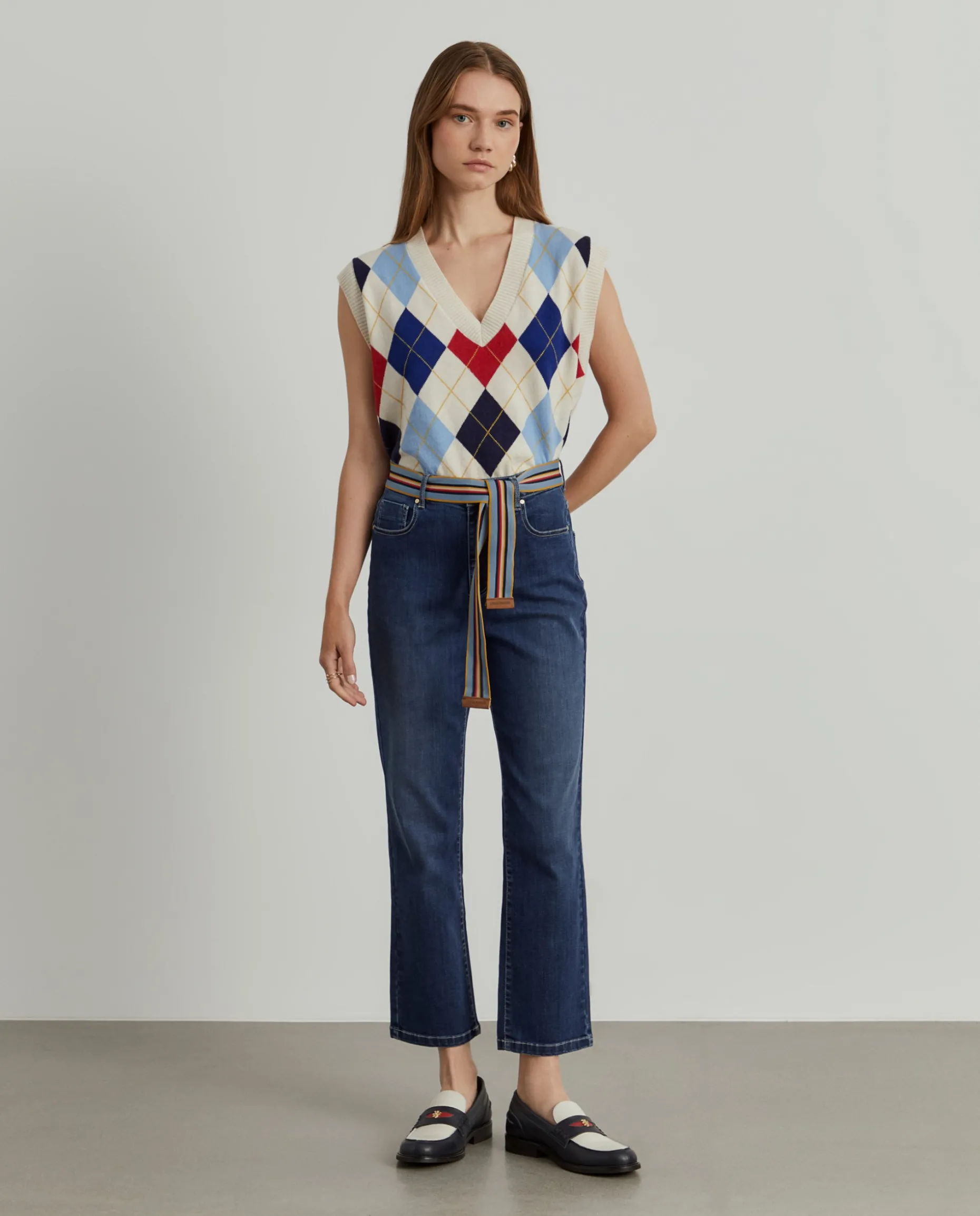 Calças denim regular fit com cinto|LION OF PORCHES New