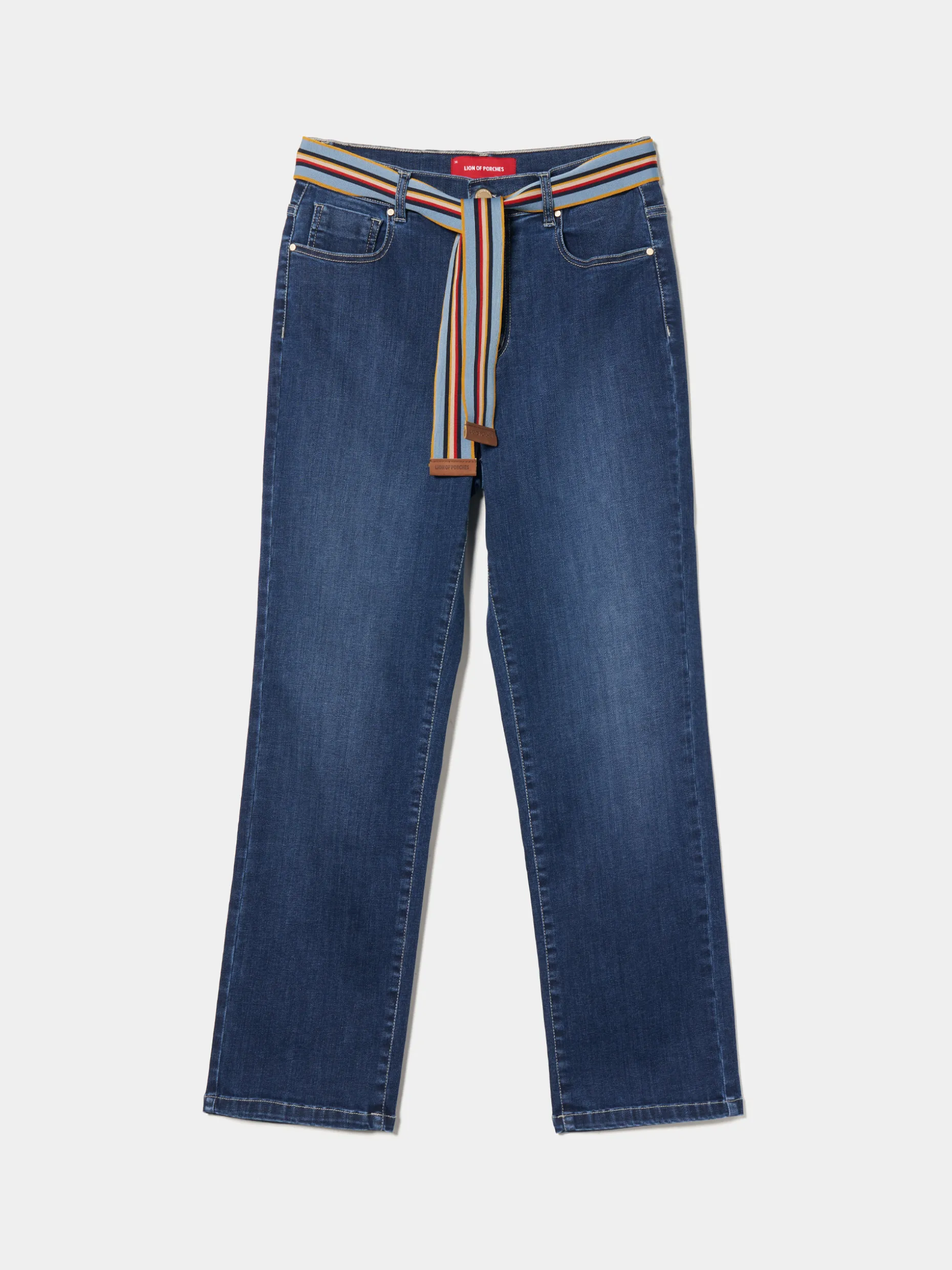 Calças denim regular fit com cinto|LION OF PORCHES New