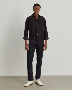 Calças denim regular fit lavagem escura|LION OF PORCHES Store