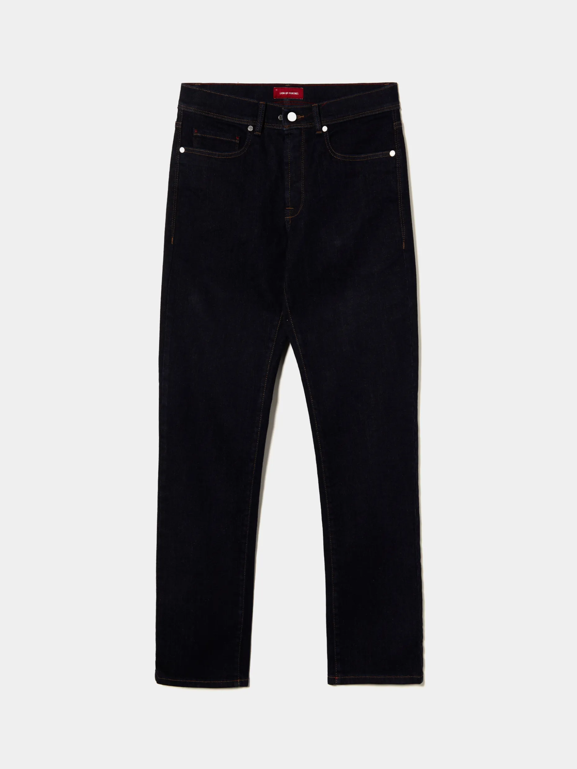 Calças denim regular fit lavagem escura|LION OF PORCHES Store