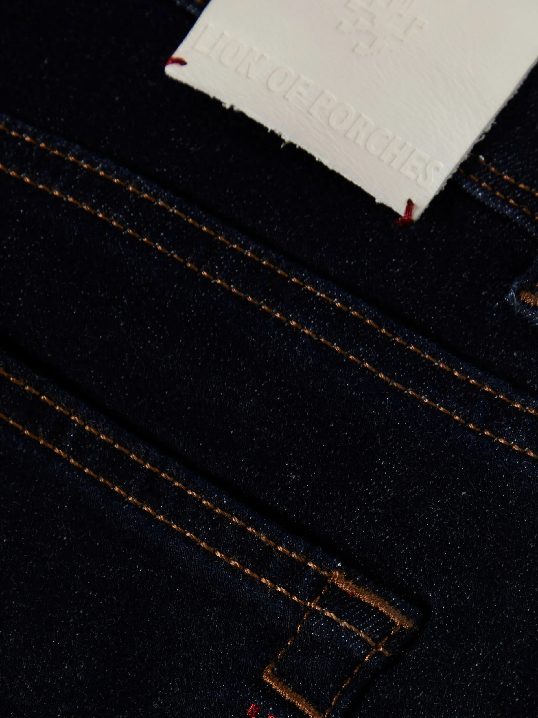 Calças denim regular fit lavagem escura|LION OF PORCHES Store