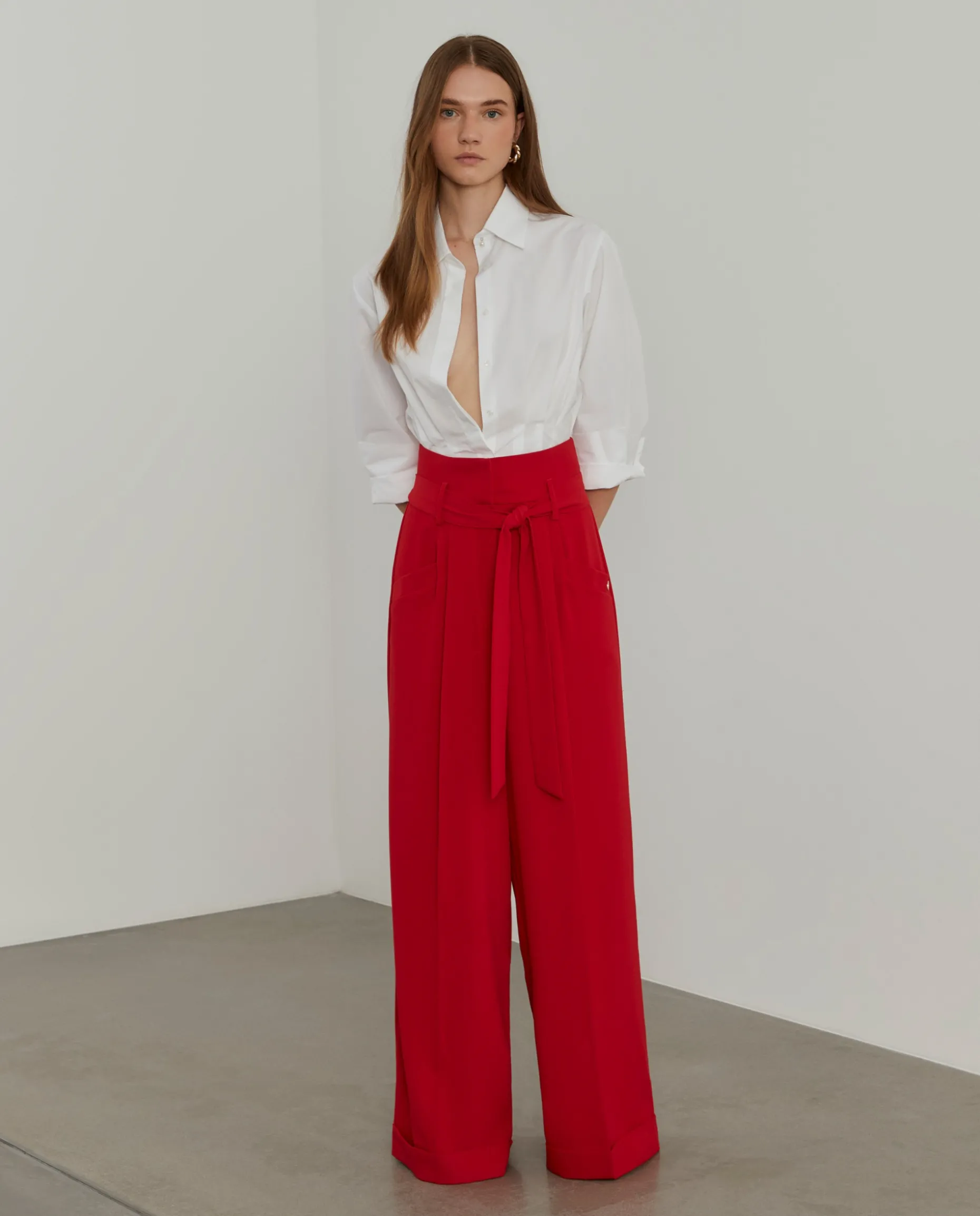 Calças pantalona com cinto|LION OF PORCHES Fashion