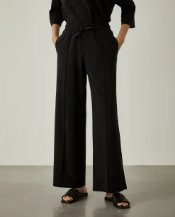 Calças pantalona em malha cintura ajustável|LION OF PORCHES Online