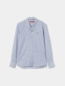 Camisa de riscas com gola mandarim|LION OF PORCHES Fashion