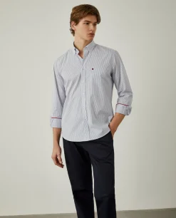 Camisa de riscas regular fit em popelina|LION OF PORCHES Flash Sale