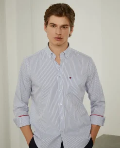 Camisa de riscas regular fit em popelina|LION OF PORCHES Flash Sale