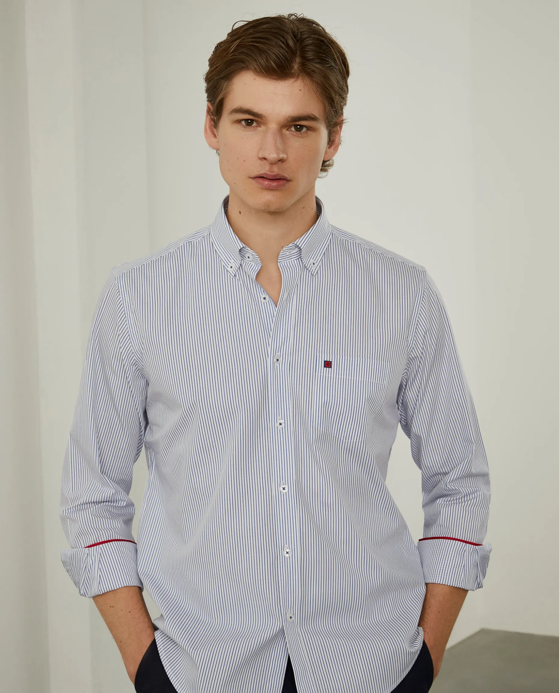 Camisa de riscas regular fit em popelina|LION OF PORCHES Flash Sale
