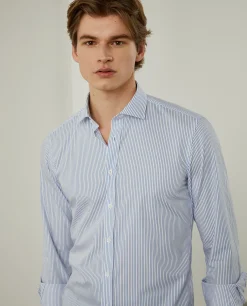Camisa de riscas slim fit em popelina|LION OF PORCHES Online