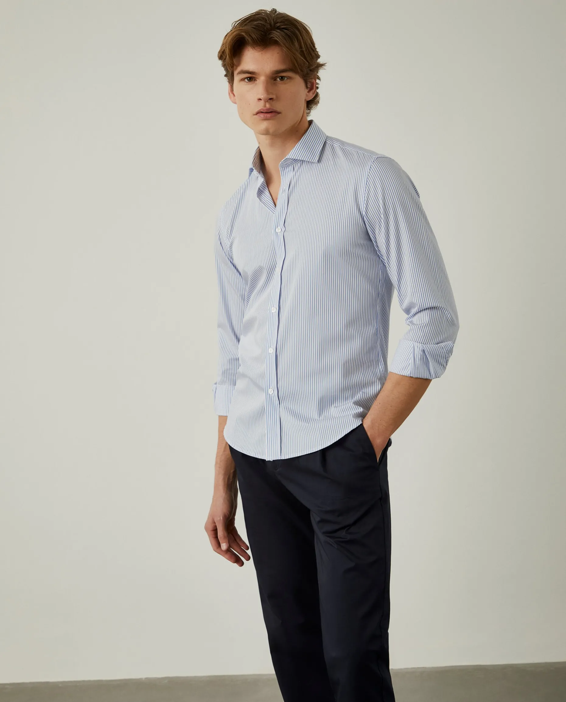 Camisa de riscas slim fit em popelina|LION OF PORCHES Online