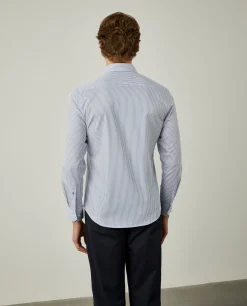 Camisa de riscas slim fit em popelina|LION OF PORCHES Online