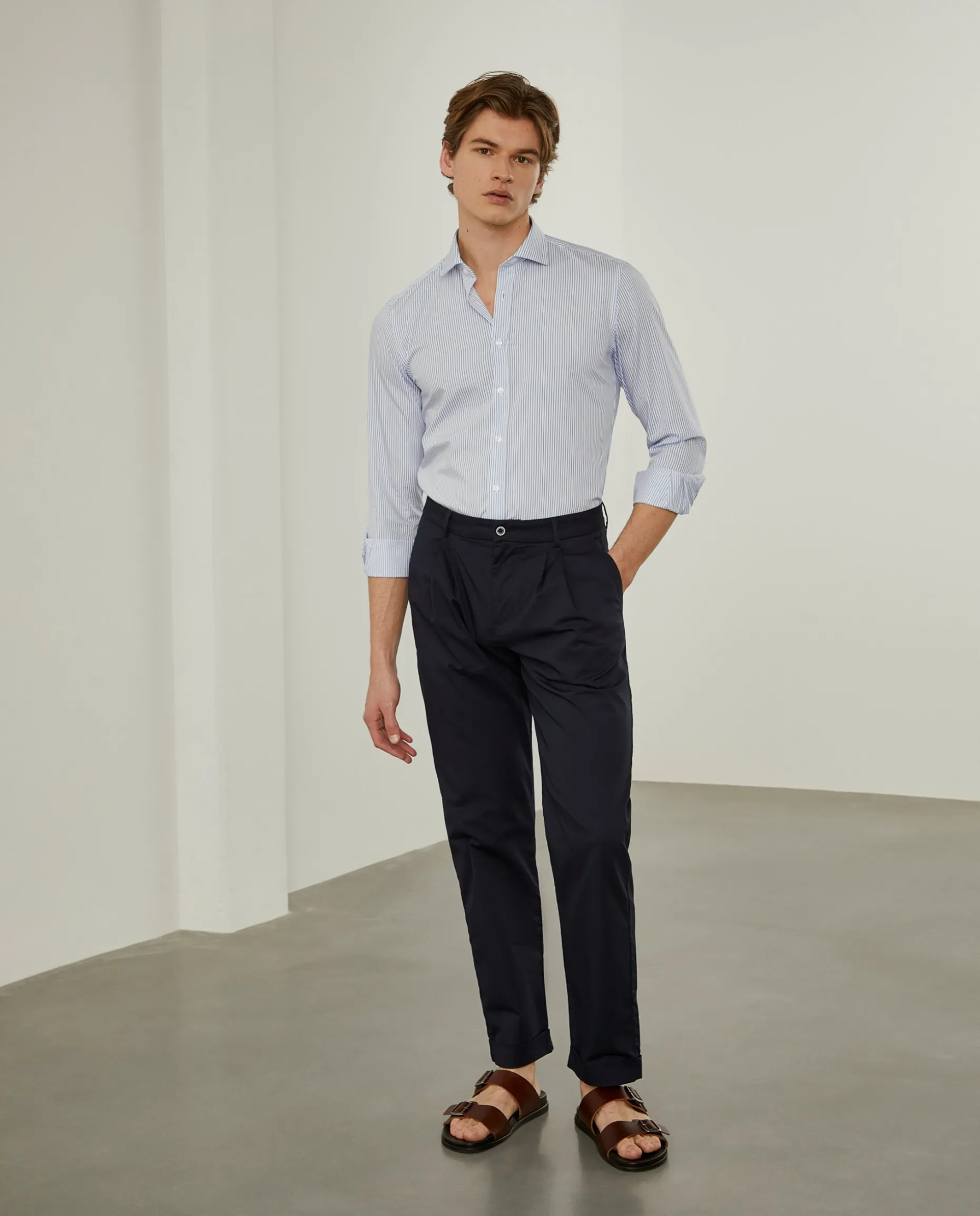 Camisa de riscas slim fit em popelina|LION OF PORCHES Online
