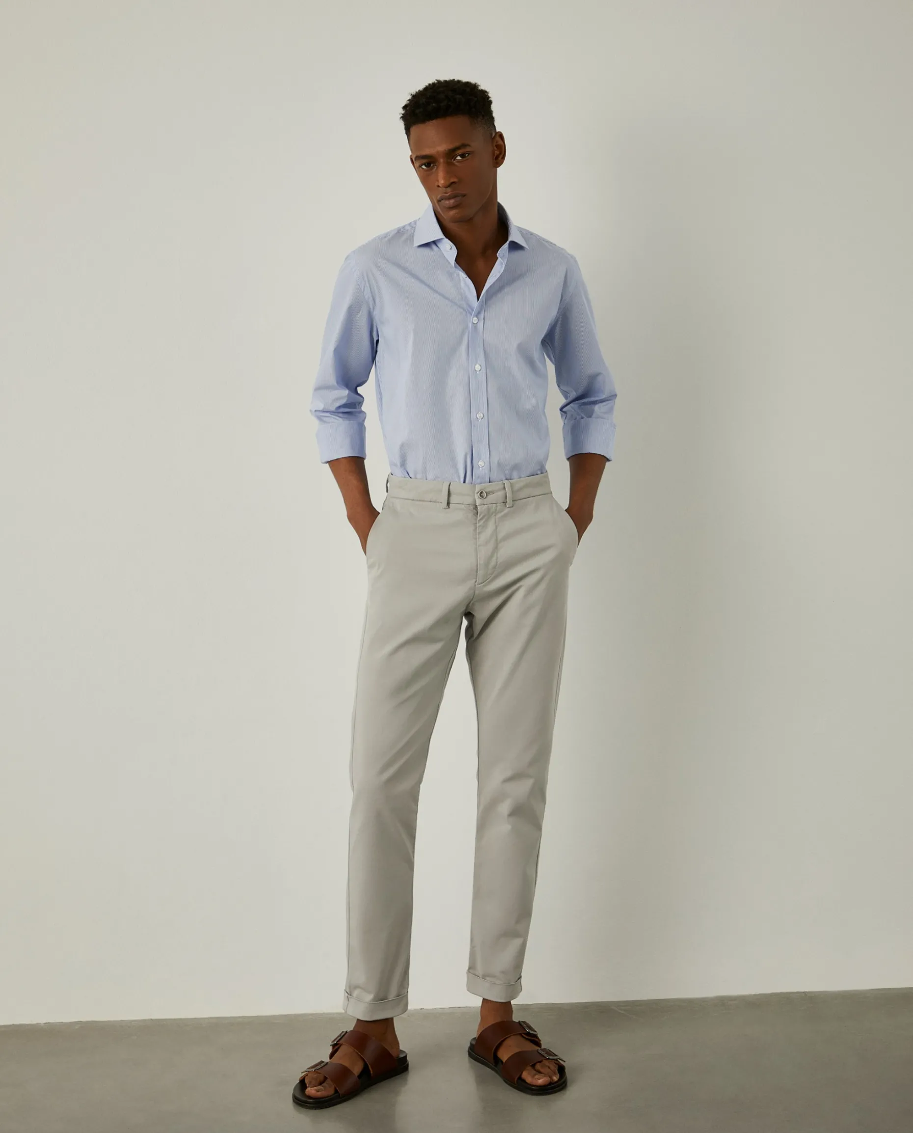 Camisa de riscas slim fit em popelina|LION OF PORCHES Outlet