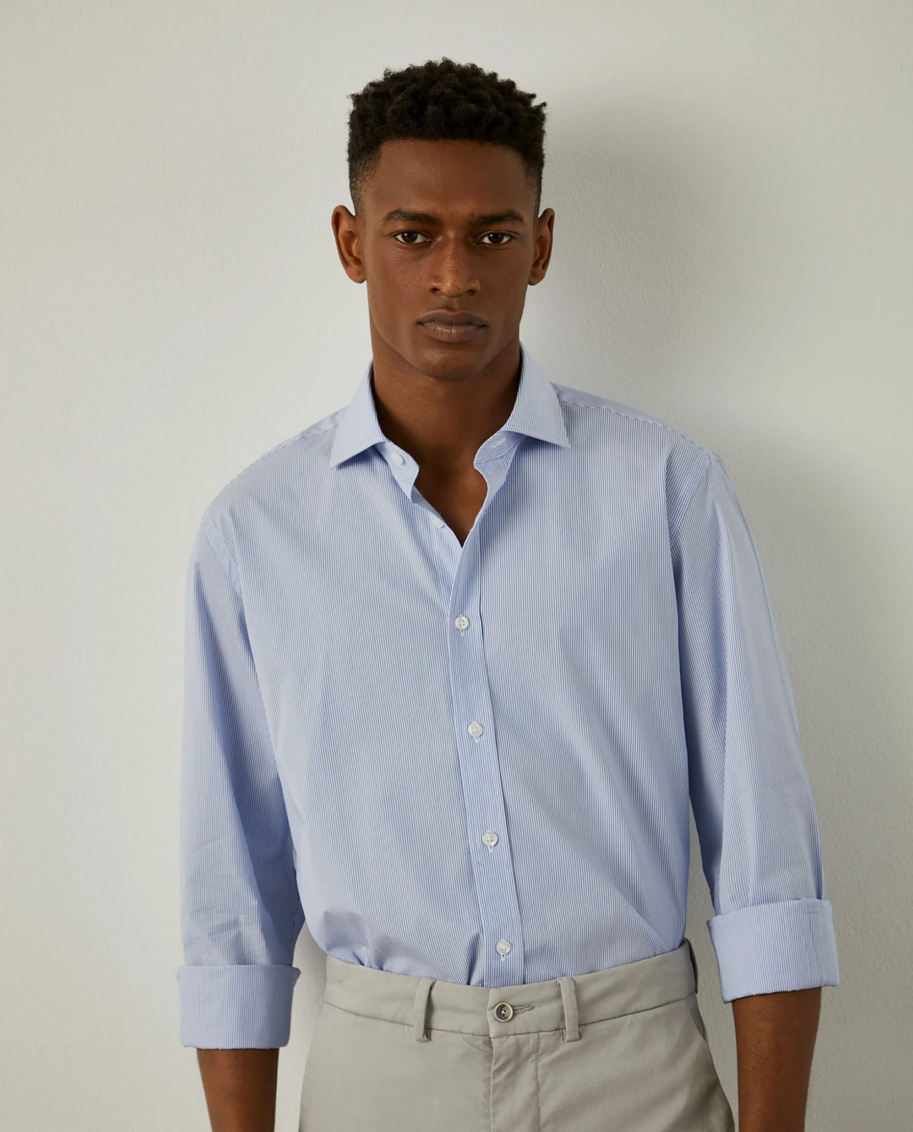Camisa de riscas slim fit em popelina|LION OF PORCHES Outlet