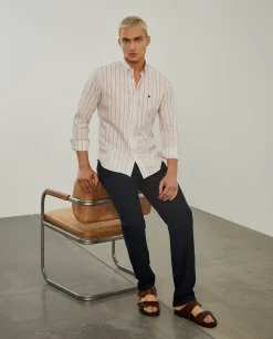 Camisa de riscas slim fit em popelina|LION OF PORCHES Fashion