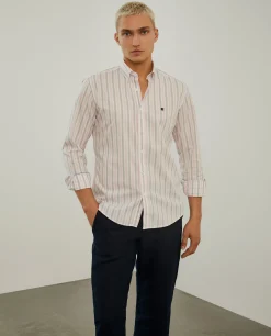 Camisa de riscas slim fit em popelina|LION OF PORCHES Fashion