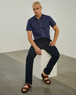 Camisa manga curta em linho e algodão com leões|LION OF PORCHES Shop
