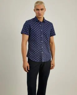 Camisa manga curta em linho e algodão com leões|LION OF PORCHES Shop