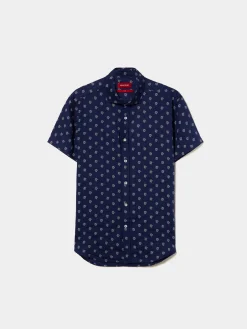 Camisa manga curta em linho e algodão com leões|LION OF PORCHES Shop