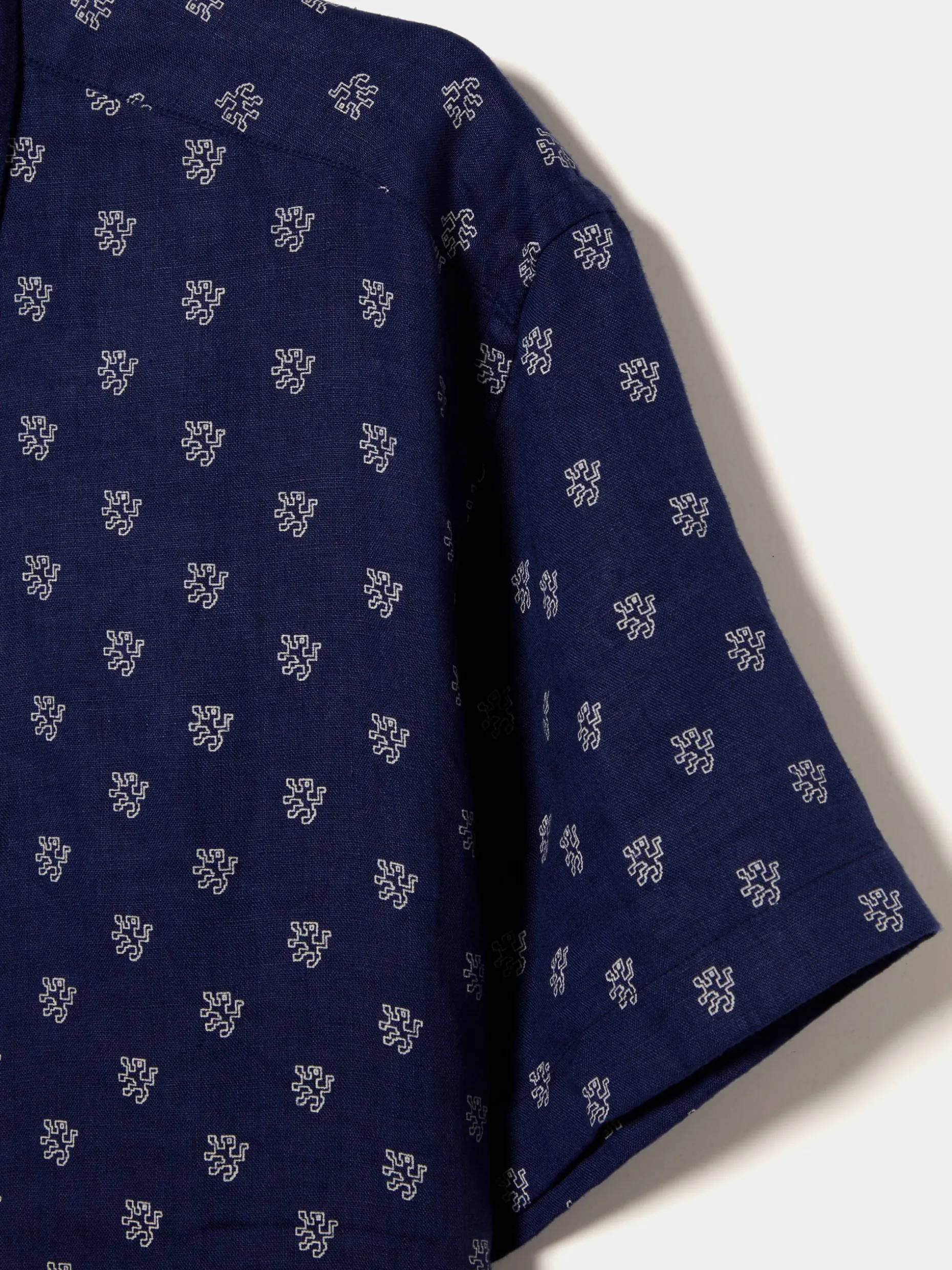 Camisa manga curta em linho e algodão com leões|LION OF PORCHES Shop