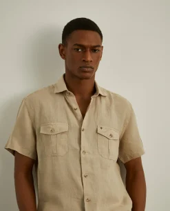 Camisa manga curta slim fit em linho|LION OF PORCHES Store