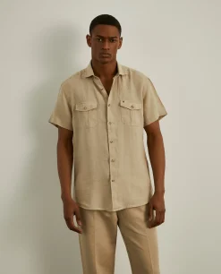 Camisa manga curta slim fit em linho|LION OF PORCHES Store