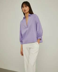 Camisa mangas abalonadas com decote em V|LION OF PORCHES Outlet