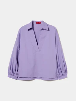 Camisa mangas abalonadas com decote em V|LION OF PORCHES Outlet