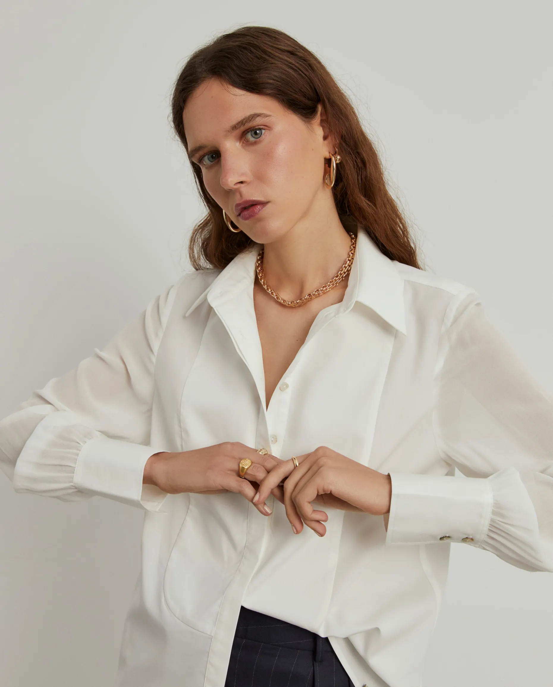 Camisa mangas transparentes em liocel e algodão|LION OF PORCHES New