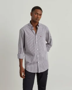 Camisa para homem regular fit de algodão com riscas|LION OF PORCHES Flash Sale