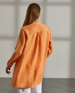 Camisa para mulher comprida em linho com colarinho mandarim|LION OF PORCHES Outlet