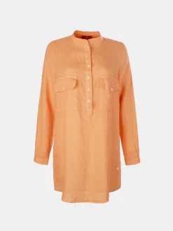 Camisa para mulher comprida em linho com colarinho mandarim|LION OF PORCHES Outlet