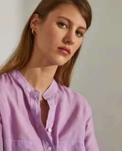 Camisa para mulher comprida em linho com colarinho mandarim|LION OF PORCHES Flash Sale