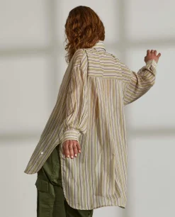 Camisa para mulher de algodão comprida com padrão de riscas|LION OF PORCHES Cheap